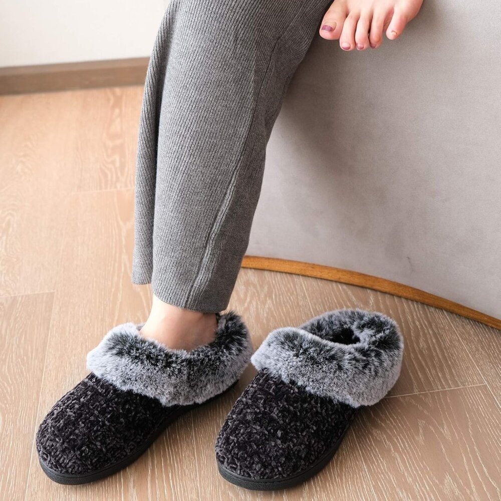Women's Memory Foam Moccasin Slippers Micro Suede Breathable Faux Fur - Picture 6 of 7